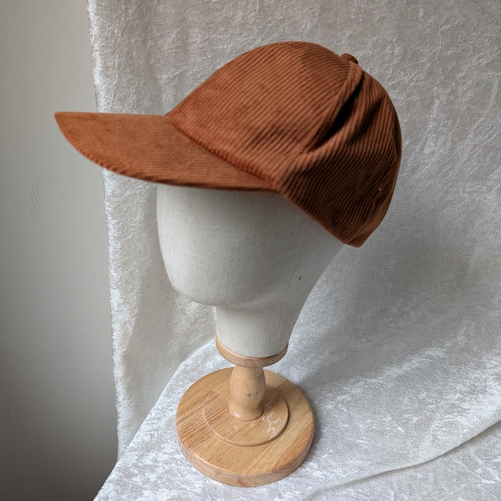 Rust Brown Orange Corduroy Bill Cap Velcro Large Soft Flexible Hat Nwot